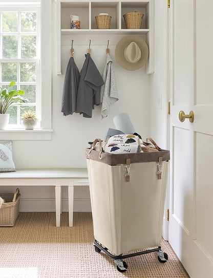 StorageWorks 160L Laundry Basket with Wheels, Large Rolling Hampers for Clothing Organizer, Dirty Clothes Basket for Hotel, Home, Closet, Dorm, Light Khaki