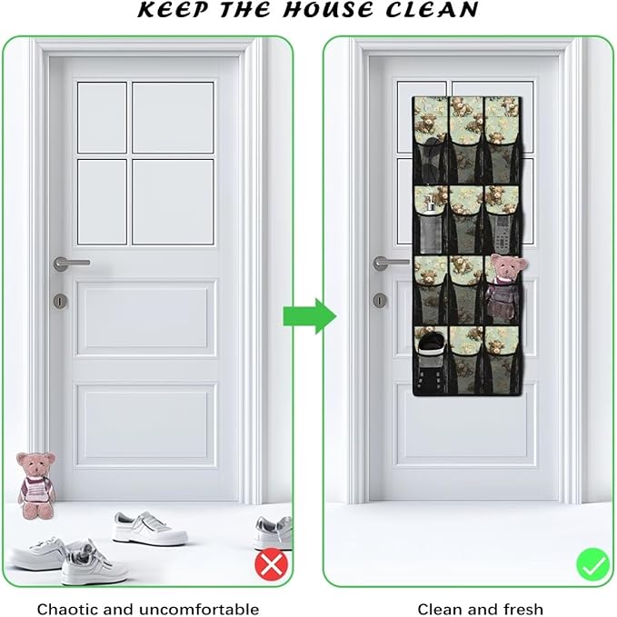 Highland Cattle Shoe Organizer Over The Door 12 Pockets Shoe Holder Hanger for Closet Space Saving Back Door Storage Organizer Easy to Install Green Wall Hanging Storage