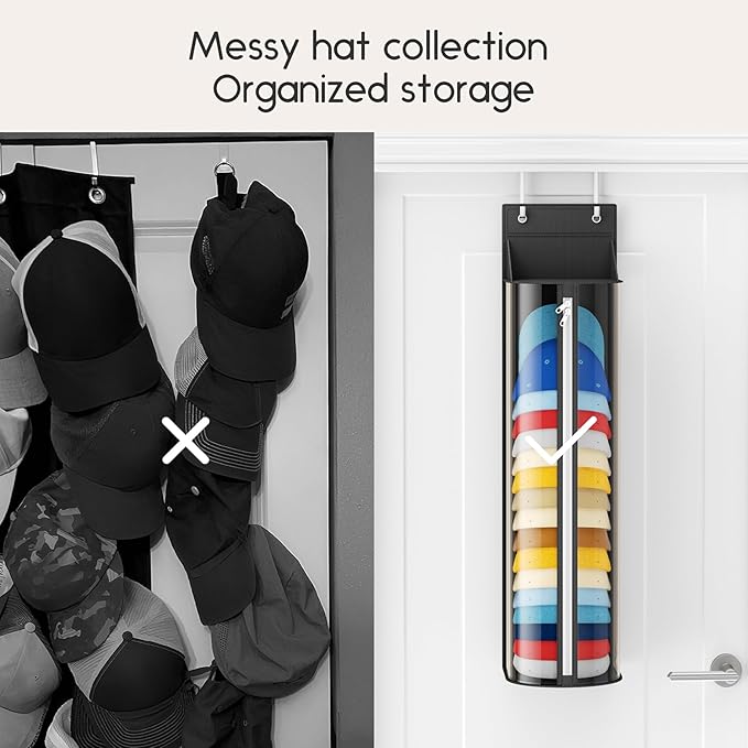 Homsorout Hat Rack for Door and Closet – Large Capacity Hanging Hat Rack Organizer Holds 30-35 Caps, Over the Door Hat Storage Organizer for Bedroom, Entrance or Dorm, 1 Pack, Black