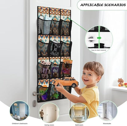 Geometry Over The Door Shoe Organizer Mesh Fabric Door Hanger Organizer for Farmhouse Space Saving Shoe Holder Hanger Large Pockets Wall Hanging Storage for Closet