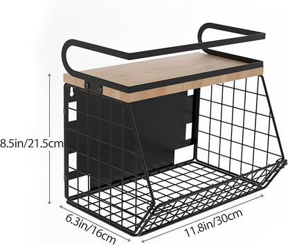 home Magnetic Shelf for Fridge with Wood Lid, Large Container Magnetic Spice Rack for Refrigerator,Fruit Potato and Onion Storage Bins, Pantry Organizers & Storage, Kitchen Counter, Cabinet