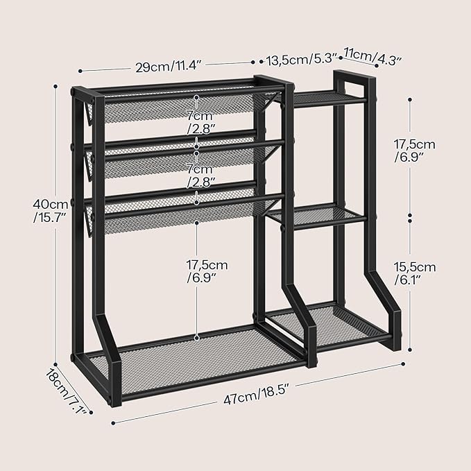 HOOBRO 4-Tier Spice Rack, Seasoning Organizer, Stackable Spice Rack Organizer, Spice Jar Storage Organizer, for Kitchen, Cupboard, Countertop, Black BK48TL01