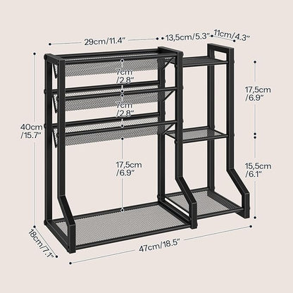 HOOBRO 4-Tier Spice Rack, Seasoning Organizer, Stackable Spice Rack Organizer, Spice Jar Storage Organizer, for Kitchen, Cupboard, Countertop, Black BK48TL01