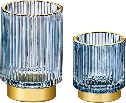 Makeup Brush Holder Organizer,Toothbrush Holders,Desk Pen Pencil Holder,Multifunctional Vintage Glass Brush Cup（S+L/Blue/A3-3-US）