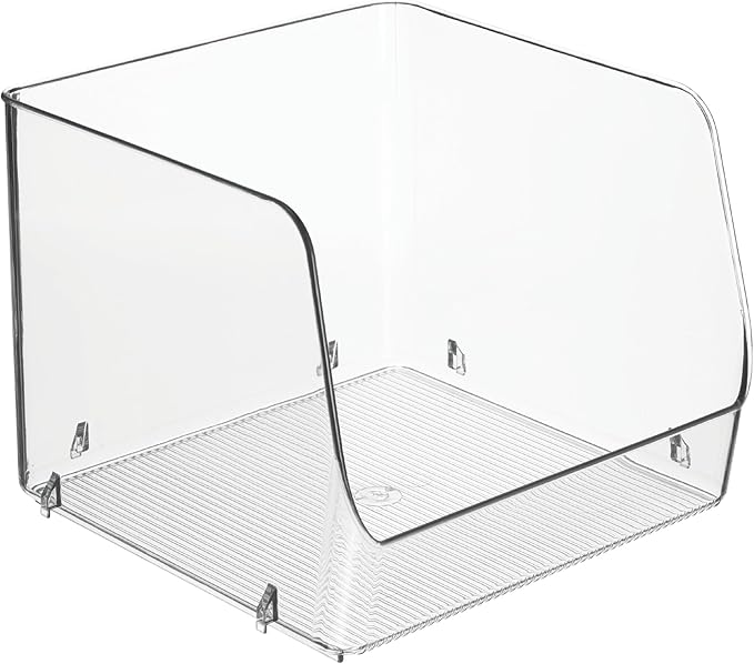 iDesign Linus Stacking Organizer Bins for Kitchen, Pantry, Office, Bathroom, Extra Large-Clear