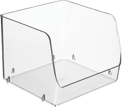 iDesign Linus Stacking Organizer Bins for Kitchen, Pantry, Office, Bathroom, Extra Large-Clear