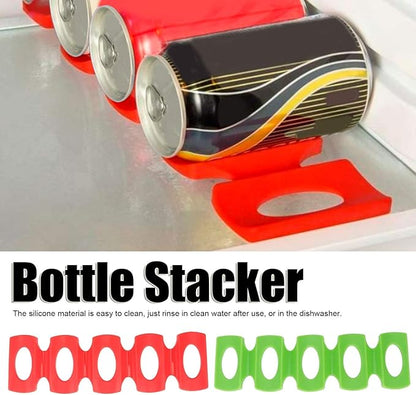 2pcs Silicone Wine Stacker, Foldable Bottle and Can Easy Stacker Beer Racker Space Saver Foldable Fridge Wine Holder Beer Can Racker for Kitchen Cabinet Fridge