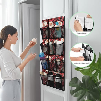 Santa Claus Behind Door Organizer for Merry Christmas Home Decor Mesh Fabric Door Hanging Shoe Organizer for Living 12 Pockets with 4 Metal Hook Multi-Funtion Storage Bag