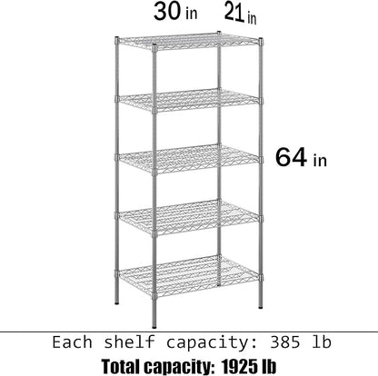 21" Deep x 30" Wide x 64" Height Wire Shelving Kit | 5-Tier | NSF Commercial Storage Rack Unit