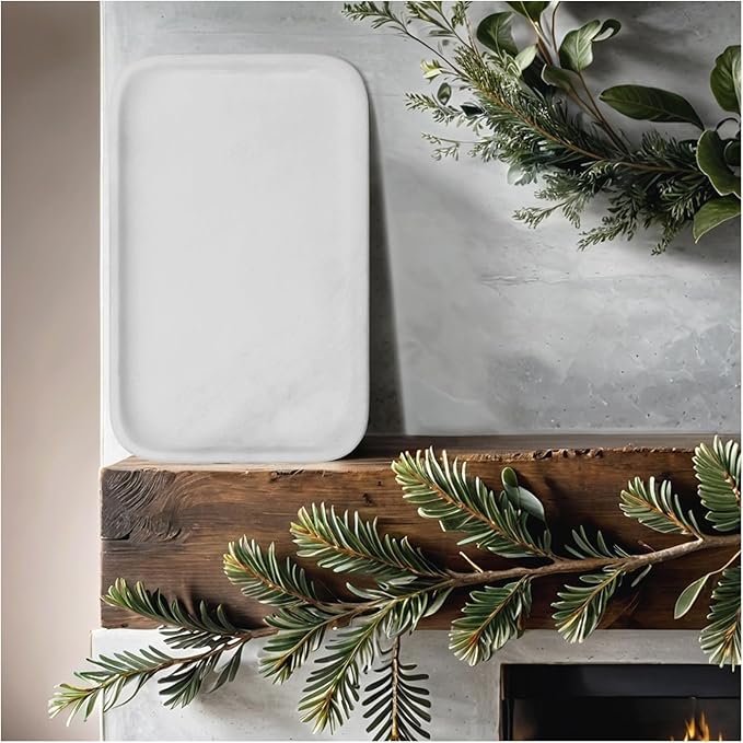 Yew & Tulip 14" x 8.5" Natural Marble Tray for Kitchen, Bathroom, Living Room – Serving/Decorative Vanity Tray for Jewelry, Candles, Decor (Matte White)
