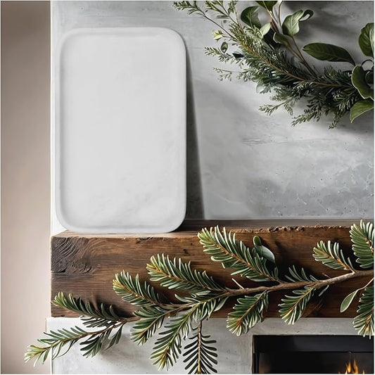 Yew & Tulip 14" x 8.5" Natural Marble Tray for Kitchen, Bathroom, Living Room – Serving/Decorative Vanity Tray for Jewelry, Candles, Decor (Matte White)