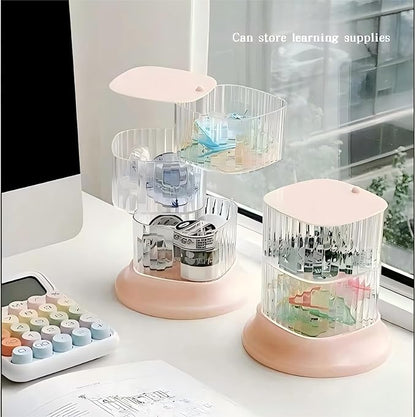 Hair Accessory Organizer, 3-Layer Rotating Clear Hair Tie Organizer for Hair Clips, Headbands, Hair Ties, Earring, Necklace, Ring, Jewelry Boxes & Organizers for Girls & Women (3-Layer，Pink)