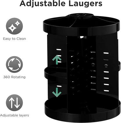 HBlife Extra Large 360 Rotating Makeup Organizer Adjustable Carousel Large Capacity Revolving Perfume Organizer Skincare Organizers Cosmetic Storage Spinning Holder for Vanity, Black