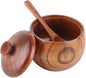 Wood Salt Pepper Bowl, Spice Box with Lid Spoon Salt Cellar Keeper Spice Bowls Cooking Sugar Holder for Kitchen Seasoning Container Holder