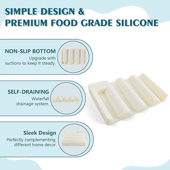 Silicone Soap Dish,Self Draining Soap Holder Perfect for Shower,Bathroom Sink,Kitchen Sink & Travel,Non-Slip Bar Soap Holder Extend Soap Life,Keep Soap Bars Dry & Easy Cleaning Beige-3Pcs