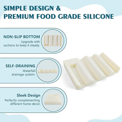 Silicone Soap Dish,Self Draining Soap Holder Perfect for Shower,Bathroom Sink,Kitchen Sink & Travel,Non-Slip Bar Soap Holder Extend Soap Life,Keep Soap Bars Dry & Easy Cleaning Beige-3Pcs