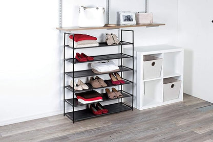 J&V TEXTILES Stackable Shoe Storage and Organizer Racks 4-Tier 6-Tier Over The Door or Stackable (Black 6-Tier)