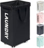 Goodpick Black Laundry Hamper with Wheels, 75L Dirty Clothes Hamper with Removable Wash Bag for Laundry Room, Rolling Laundry Basket