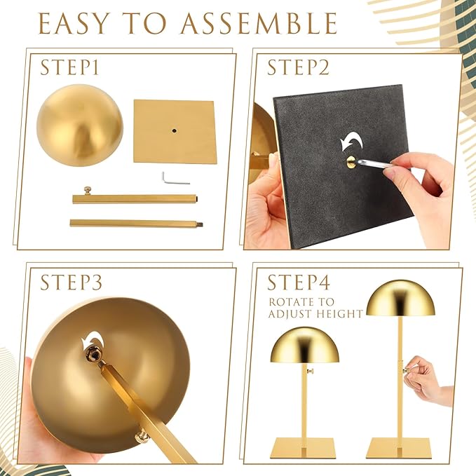Sintuff 4 Pcs Hat Display Stand:adjustable 7.9-15.7inch Wigs Head Holder Stand Non Slip Stainless Steel Metal Rack for Multiple Hats Wig Storage Styling Practice(Gold,Square Base)