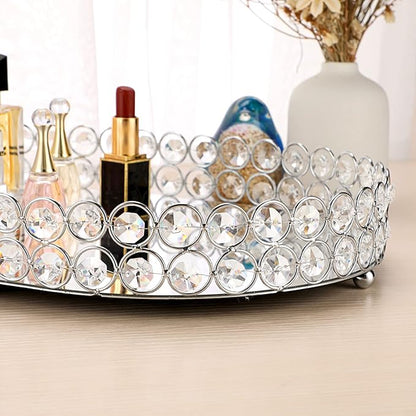 Hipiwe Crystal Vanity Tray, Mirrored Dresser Perfume Trays for Makeup Tray Cosmetic Skin Care Storage, Jewelry Trinket Organizer Tray for Bathroom Countertop Home Decor, Large