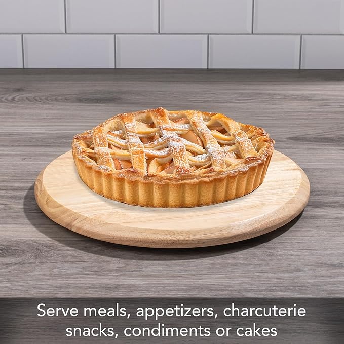 CounterArt Decorative Round Natural Wood Lazy Susan Turntable 14" Diameter Condiment Caddy, Cheese Server, Cake Plate, Spice Organization (Home Sweet Home)