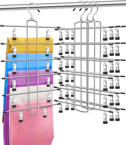 3 Pack Closet Organizers and Storage,6 Tiers Skirt Pants Hangers with Clips Space Saving for Home Organization and Storage,College Dorm Room Essentials for Girls Guys,Wardrobe Clothes Organizer