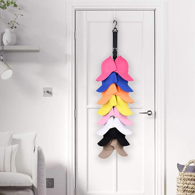 Closet Hanging Cap Organizer 16 Baseball Cap Rack Closet Hook Cap Holder Hat Storage Organizer Keep Hats Cleaner Than a Hat Rack - 2 Pack