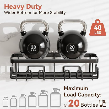 YASONIC Shower Caddy Adhesive 2-Pack, Rustproof Shower Organizer with Holder, No-Drill Shower Shelves for Inside the Shower, Large-Capacity Bathroom Organizers and Storage for Dorms & Renters, Black