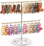 Metal Claw Clip Organizer, 2-Tier Hair Clip Holder Stand with Tray, Hair Clip Storage Display Rack with 20 Golden Rings, Hair Accessories Organizer Room Decor for Women and Girls