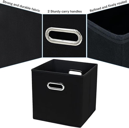 Black Fabric Cubby Storage Bins，13x13x13 Inches ，Cube Organizer Bin Foldable Storage Boxes with Dual Handles Fabric Organizer Box and collapsible Storage basket，Set of 3 ，Black