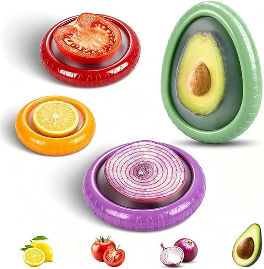 Avocado Saver Set of 4 Silicone Stretch Food Storage Pods, Reusable Produce Saver Containers for Fridge,Onion Keeper Lemon Tomato Vegetable Fresh Keeper