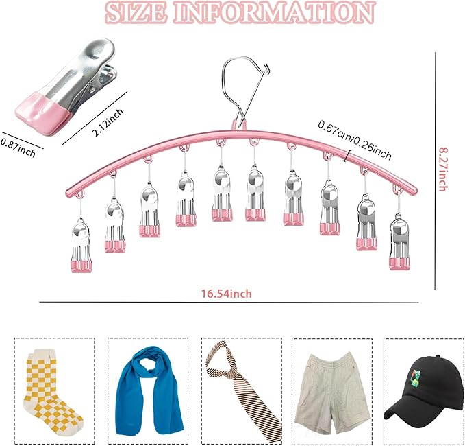 2 Pack Pink Legging Organizer for Closet, Metal Yoga Pants Hangers w/10 Clips Holds 20 Leggings Hangers Space Saving Hanging Organizer w/Rubber Coated Closet for Organizers and Storage