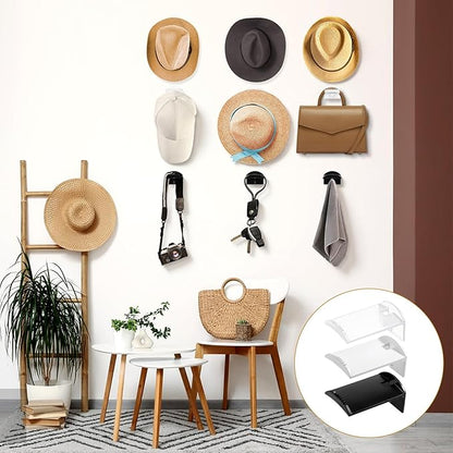 SHENLIU Hat Hooks for Wall - 24 Pcs Strong Adhesive Cowboy Hat Rack, 2.95" Extended Baseball Cap Hanger Display Hooks, Hat Organizer for Closet Door Wall, Clear White Black