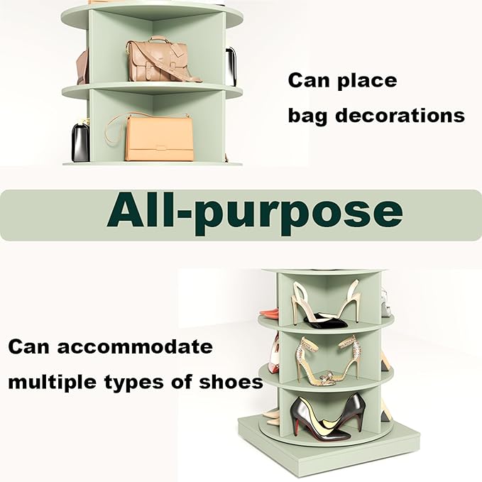 Rotating Shoe Rack, 6-Tiers Storage Shoe Rack Tower, Free Standing 360°Shoe Storage Organizer for Entryway Living Room Hallway (Green, 6-Tiers)