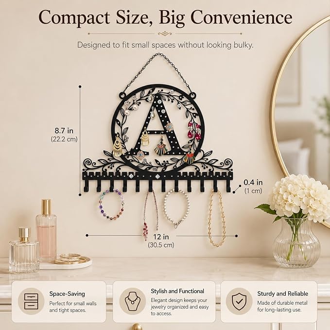 Wall-Mounted Metal Earring Holder Hanging Jewelry Organizer for Earrings and Necklaces Space-Saving Wall Display with Hooks for Jewelry Storage (jewelry stand A)