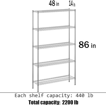 14" Deep x 48" Wide x 86" Height Wire Shelving Kit | 5-Tier | NSF Commercial Storage Rack Unit