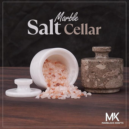 MARBLOUS KRAFTS Marble Salt Cellar with Lid 3" White and Oceanic Celtic Salt & Pepper Containers, Perfect for Home & Kitchen, Salt & Sugar Bowls, Spring Table Decor, Gift for Mom