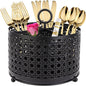 NelyBet 360° Rotating Utensil Caddy With Handle, Cutlery Silverware Caddy Holder Flatware Organizer with 4 Compartment For Kitchen Countertop Party Office Black