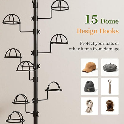 Hat Rack with 15 Circular Hooks Floor Hat Stand Freestanding Hats Rack Stand Adjustable Metal Hats Tree Organizer Rack Display Standing Suitable for Home Store Commercial, Black