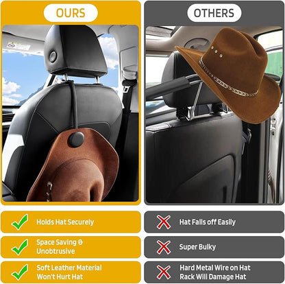 Cowboy Hat Holder for Truck, Magnetic Hat Clip Leather Hat Rack for Car, Headrest Hat Hanger Vehicle Hat Organizer Accessories - Keep Hat Shape, Beige, 1 Pack