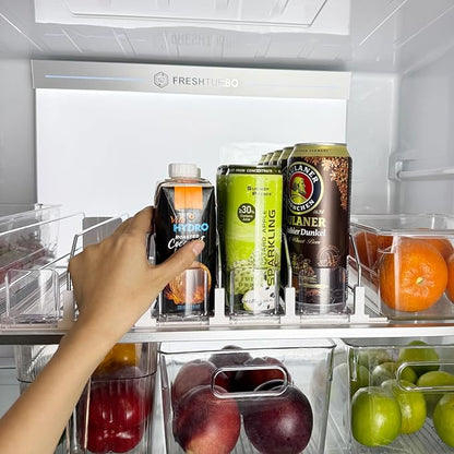 Drink Organizer for Fridge, Self Pushing Soda Can Dispenser for Refrigerator, Automatic Beverage Pusher Glide Beer Water Bottle Holder -5 Rows, White