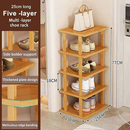 Vertical Shoe Rack - Wooden Space Saving Corner Shoe Shelf, 5 Tiers, No-Tool Need for Entryway, Closet