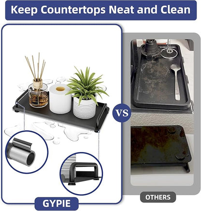 Gypie Toilet Paper Basket, Tank Tray with Handle, Bathroom Counter Storage Tray for Kitchen (Black)