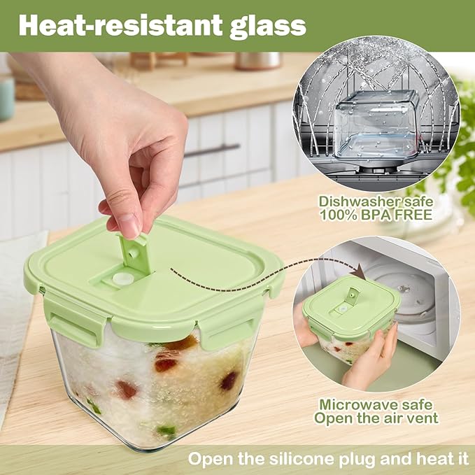 Glass Soup Containers with Lids 32oz - Borosilicate Glass Storage Containers 4 Cup, Freezer to Microwave Safe, Airtight Leak Proof, Square Soup Meal Prep Containers for Lunch Travel- 4 Pack