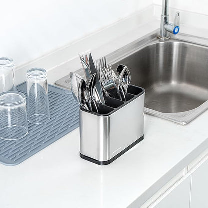 Restaurantware Stainless Steel Utensil Holder 1 Count 7 x 3.3 x 5.1 Inches Durable Cutlery Storage Flatware Organizer Rust-Resistant Sink Caddy Silver Kitchenware Holder