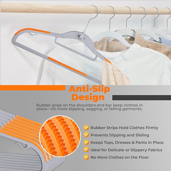 Plastic Hangers 100 Pack, Cascading Slim Space Saving Clothing Hangers with 360° Rotating Hook, Non Slip Clothes Hangers for Sweater Shirt, Heavy Duty Coat Hanger with Inner Hook for Closet, Grey