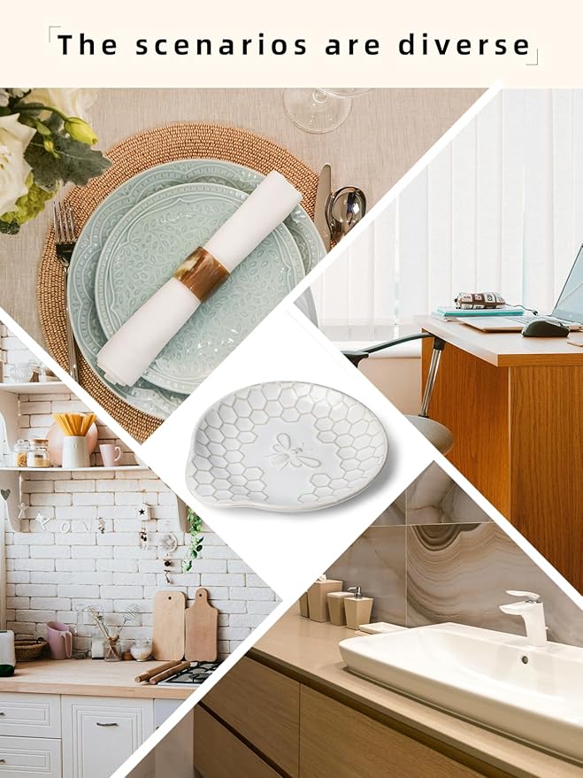 Ceramic Soap Dish, Set of 2 Bar Soap Holder, Shower Soap Dish Soap Saver Tray for Bathroom Kitchen Sink, Stylish and Easy to Clean (Vintage White)