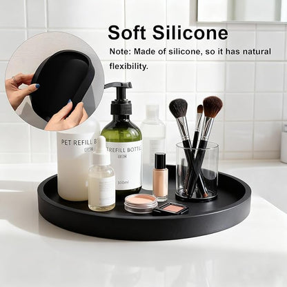 Silicone Bathroom Tray - 9-Inch Round Vanity Tray, Suitable for Candles, Perfumes, Soap Dispensers Black