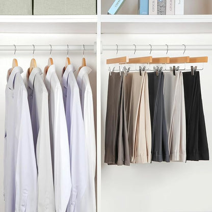 TOPIA HANGER Lotus Wood Pants Hangers, Natural Wooden Skirt Short Jeans Trouser Hanger with Smooth Surface 360° Swivel Hook Anti Rust 2 Adjustable Clips, 10 Pack, CT10PY