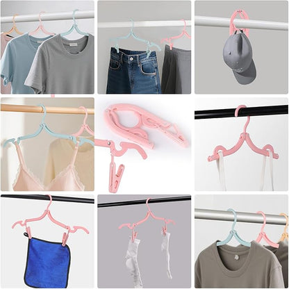 8 Pack Foldable Travel Hangers with 16 Clips & Folding Hanger - Space Saving Portable Collapsible Hooks for Cruise, RV, Hotel (Assorted Colors)